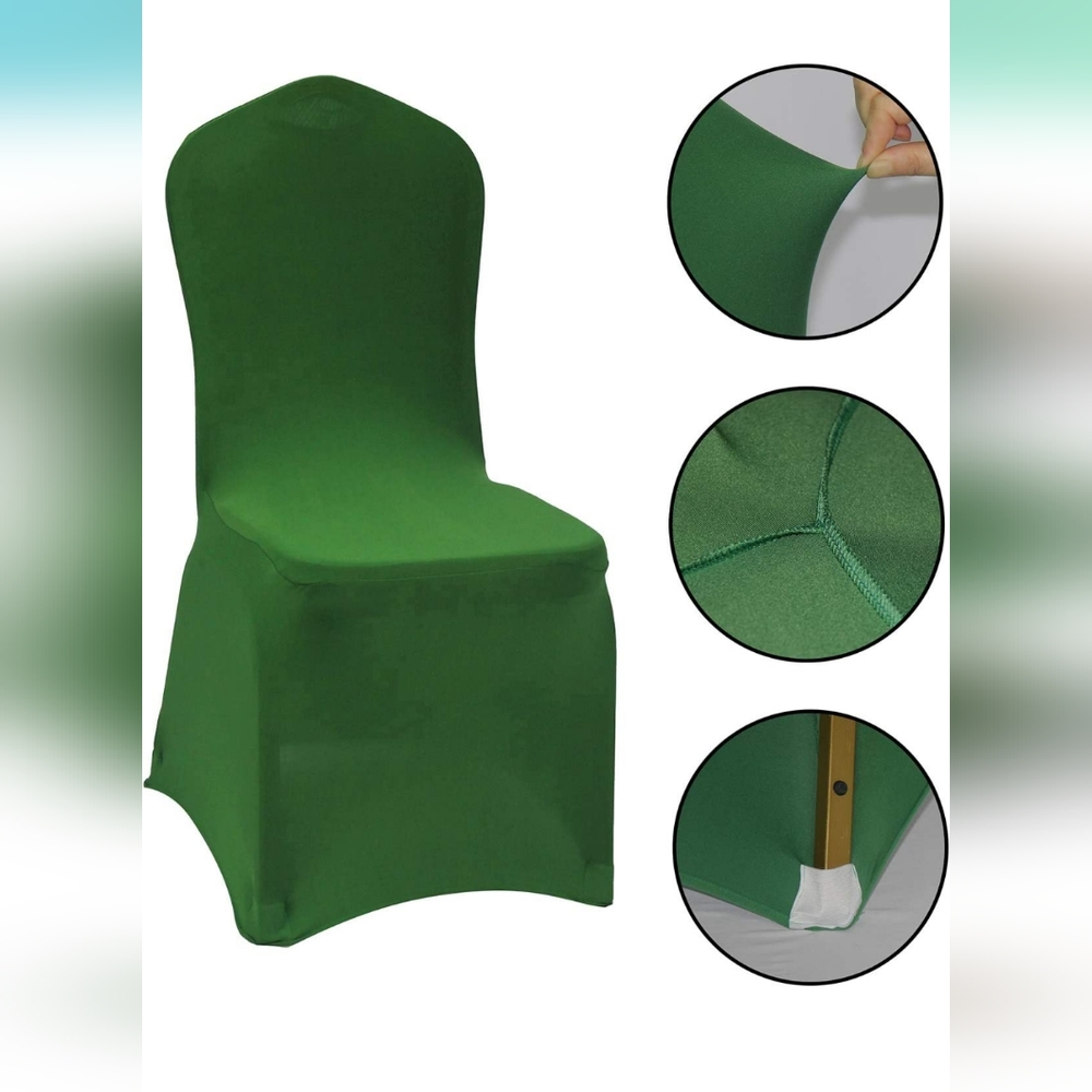 Bundle of 10 Green Stretch Spandex Chair Covers Banquet Events Party Din…